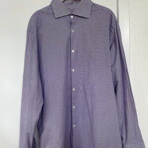 Boss‎ Hugo Boss Sharp Fit Button-Down Purple Gingham Shirt, 34 /35, 17.5 in